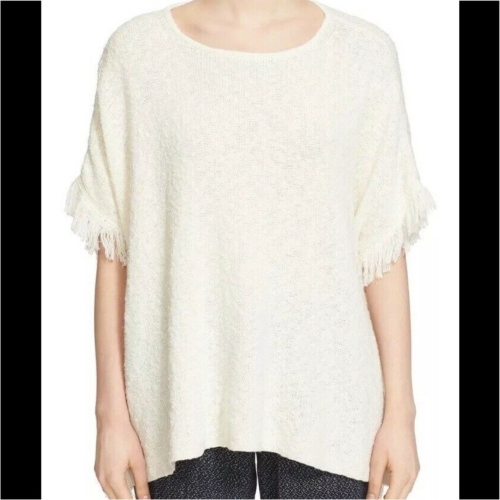 Soft by Joie ivory slubbed knit fringe poncho sweater